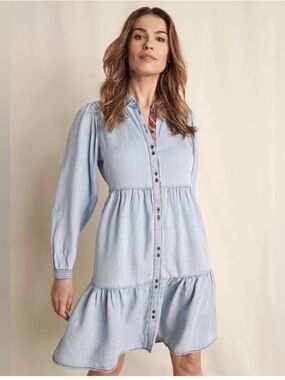 SERRA Casual Light Blue Button-Front Tiered Women's Dress